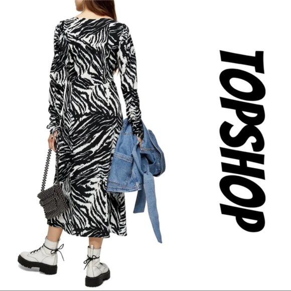 NWT TOPSHOP - Animal Print Long Sleeve Midi Dress - Picture 3 of 8
